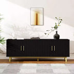 Meuble TV cannelé de 70 po, centre de divertissement avec étagère de rangement réglable, console TV moderne pour salon et chambre, blanc