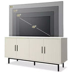 Meuble TV cannelé de 70 po, centre de divertissement avec étagère de rangement réglable, console TV moderne pour salon et chambre, blanc