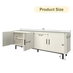 Meuble TV cannelé de 70 po, centre de divertissement avec étagère de rangement réglable, console TV moderne pour salon et chambre, blanc