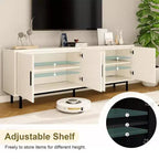 Meuble TV cannelé de 70 po, centre de divertissement avec étagère de rangement réglable, console TV moderne pour salon et chambre, blanc