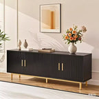 Meuble TV cannelé de 70 po, centre de divertissement avec étagère de rangement réglable, console TV moderne pour salon et chambre, blanc