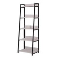 HomeRoots 67 Natural and Black Metal Five Tier Ladder Bookcase