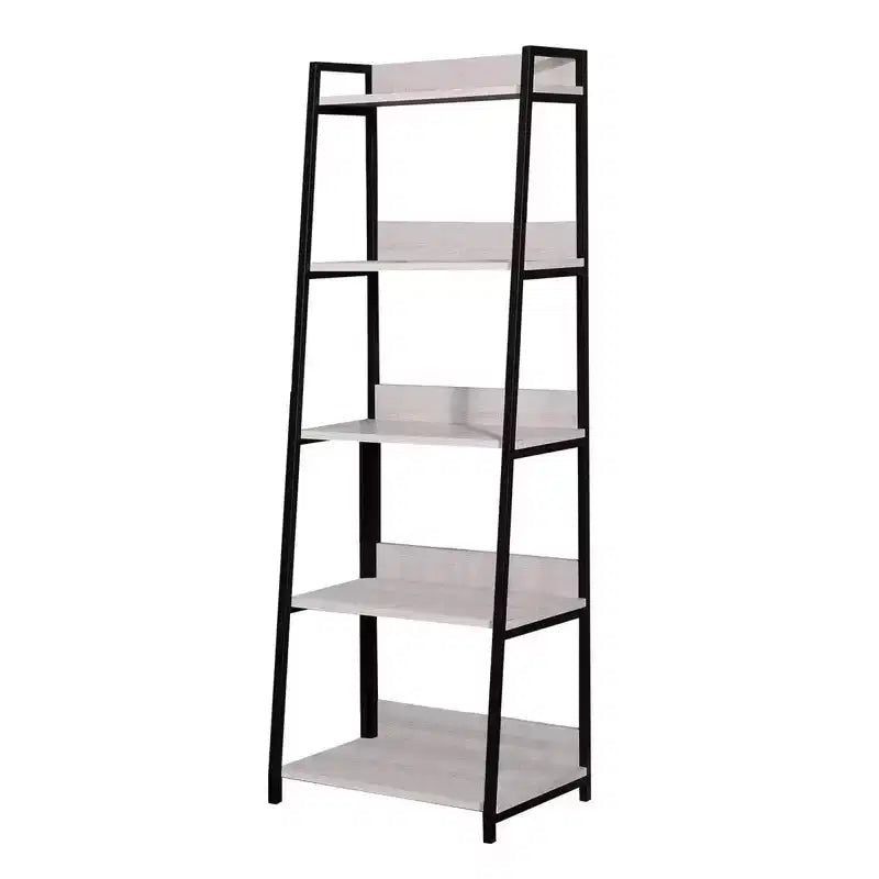 HomeRoots 67 Natural and Black Metal Five Tier Ladder Bookcase