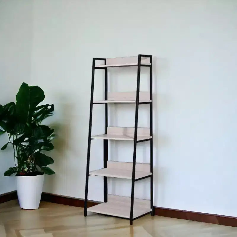 Étagère bibliothèque à 5 niveaux Échelle en métal naturel et noir, 67 po