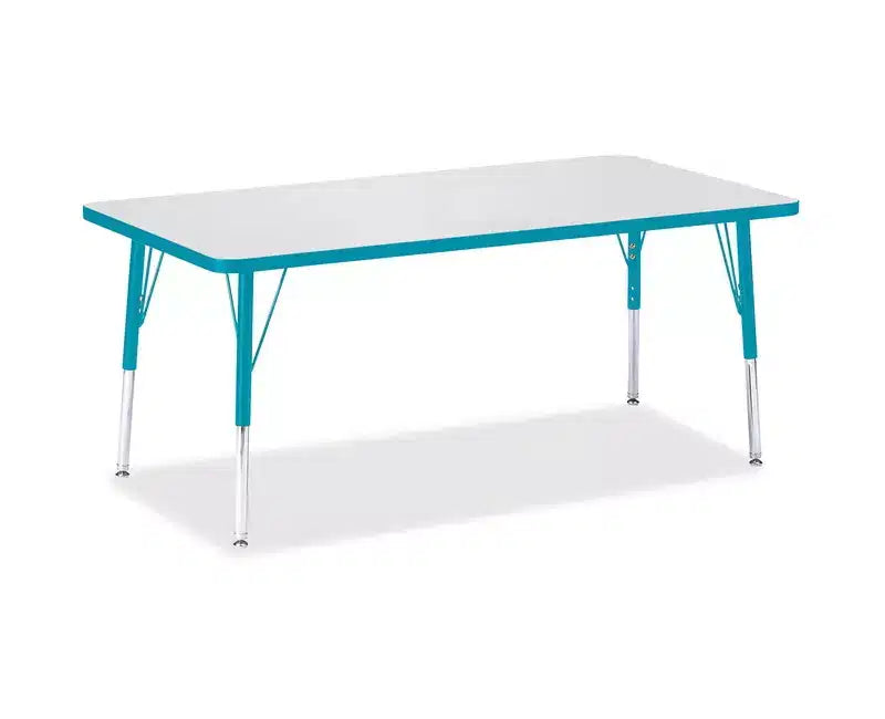 Table d'activités rectangulaire élémentaire de 30 x 60 po, hauteur réglable, couleur bleue, pieds en acier réglables, 2-11 ans