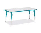 Table d'activités rectangulaire élémentaire de 30 x 60 po, hauteur réglable, couleur bleue, pieds en acier réglables, 2-11 ans