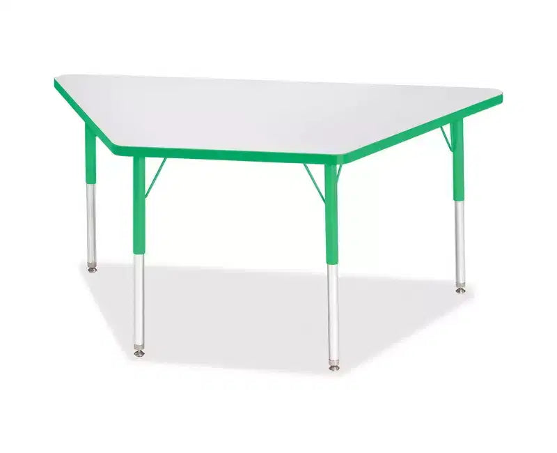 Table trapèze en stratifié gris, taille adulte, 30 x 60 po, vert